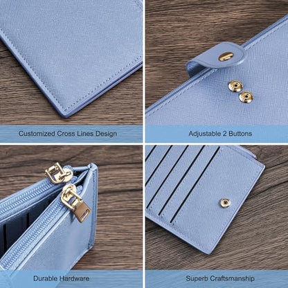 Travelambo RFID Wallet Women Large Size Bifold Multi Card Wallet Case with Zipper Pocke Credit Card Holder for Women - color: Gold Blue