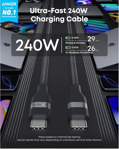 Anker Nano USB C to USB C Cable, 240W Fast Charging Cable (Black, 1ft) - color: Black, size: 1ft