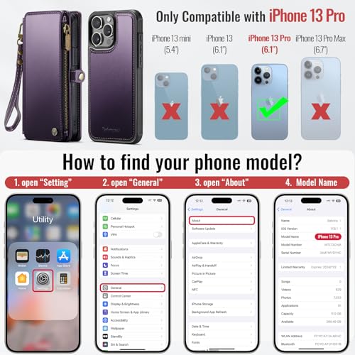 Defencase for iPhone 13 Pro Case Wallet Compatible with Magsafe, Purple | Drop-Proof Magnetic Detachable Phone Cases Cover, with RFID Bolcking Card Holder, Zipper Strap, PU Leather, Removable Wallet - color: (Detachable with Magsafe)-Purple