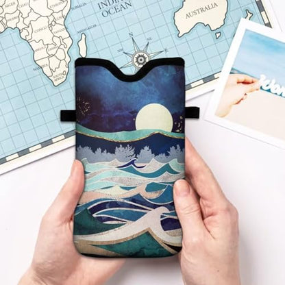 Cell Phone Sleeves Bag Case Crossbody Neoprene Holder Lanyard Phone Pouch for Women Men 7.5 X 4.5 Inches - Wave Moon - color: Wave Moon