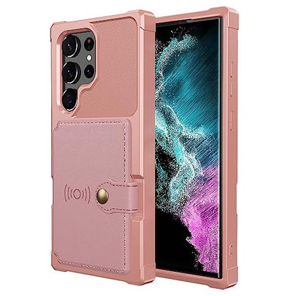 for Samsung Galaxy S23 Ultra Case with Card Holder, Compatible with Magnetic Car Mount, Heavy Duty Shockproof Rugged Soft TPU Back Leather Flip Wallet Cover Galaxy S23 Ultra 5G 6.8", Pink - color: Pink, size: Samsung Galaxy S23 Ultra