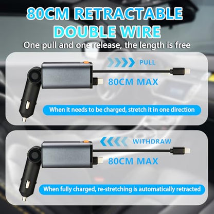 Retractable Car Charger,5 in 1 Fast Cars Phone Charger 60w,Bluetooth 5.3 FM Transmitter Adapter,Handsfree Call,MP3 Player,2 Retractable Cables and USB Chargers, for Phone,Galaxy,Pixel (Black) - color: Black