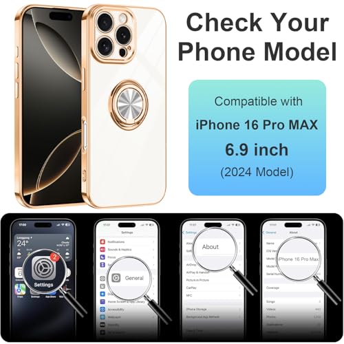 Dinick White for iPhone 16 Pro Max Case with Ring Holder Kickstand - color: White, size: 6.9'' iPhone 16 Pro Max
