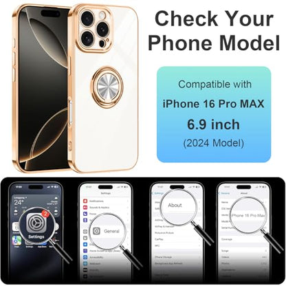 Dinick White for iPhone 16 Pro Max Case with Ring Holder Kickstand - color: White, size: 6.9'' iPhone 16 Pro Max