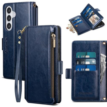 for Samsung Galaxy S26 Wallet Case with Card Holder RFID Blocking PU Leather Zipper Phone Case Flip Folio Protective Cover Wrist Strap Credit Card Slots Kickstand Men Women,Dark Blue - color: Dark Blue, size: Samsung Galaxy S26 - 6.3"