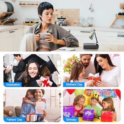 TechGlow Foldable Cellphone Stand with Bluetooth Speaker Charging Function 360° Rotatable Phone Stand Birthday Gifts for Men Women Mother Father Cool Tech Gadgets - color: Black
