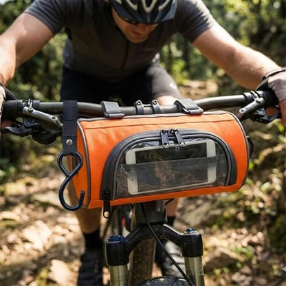 Bike Handlebar Bag Waterproof Bicycle Front Pouch with Sensitive Touch Screen Phone Holder, 3L Capacity Cycling Storage Case with Unique S-Hook for Extra Cargo, Fits Road, Mountain, Electric Bikes