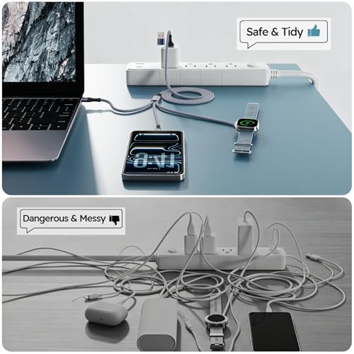 Cruise Essentials 2026,3 in 2 Multi Charging Cable for iPhone Watch Charger - color: Ash Gray&White, size: AC to C+L+iWatch