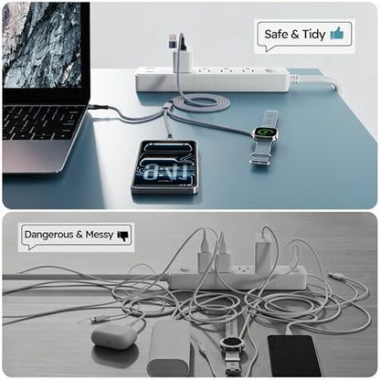 Cruise Essentials 2026,3 in 2 Multi Charging Cable for iPhone Watch Charger - color: Ocean Gray&White, size: AC to C+L+iWatch