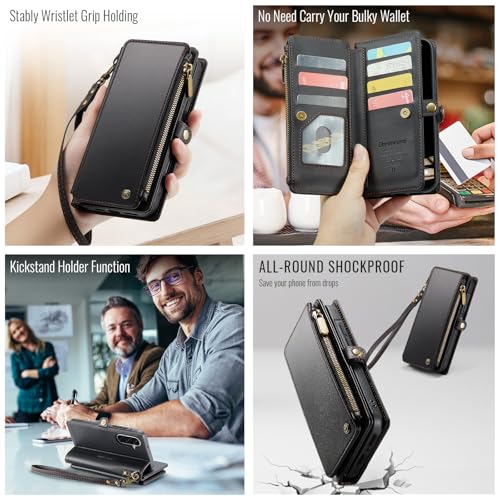 Defencase for Samsung Galaxy A26 5G Wallet Case with Card Holder, Black | RFID Blocking, Zipper Pocket, Durable PU Leather, Wrist Strap, Fashion Snap Flip Phone Cases Cover with Stand for Women Men - color: Black