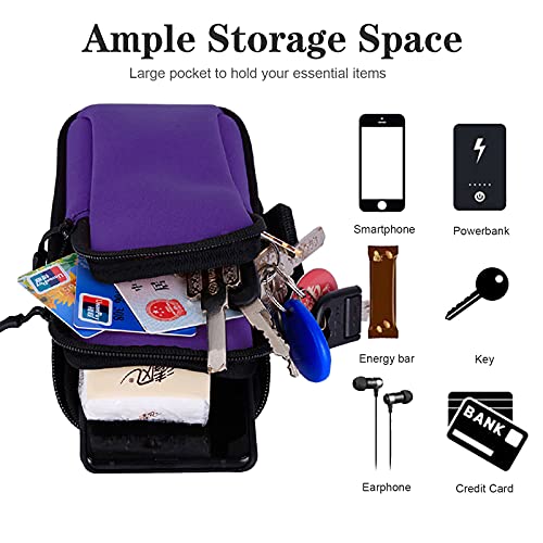 Running Armband Cell Phone Holder for iPhone 11 12 13 14 15 16e 16 17 Pro Max Xs X Xr 8 Plus SE Mini,Galaxy S26 S25 S24 S23 S22 Note 20,Key,Strap Pouch,Workout Exercise Sports Arm Band Sleeve - color: 1-Purple