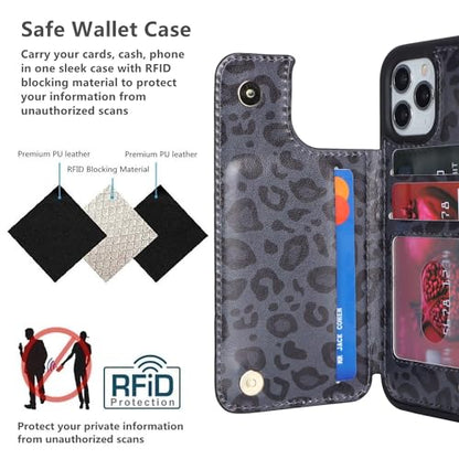 iCoverCase Compatible with iPhone 11 Pro Phone Case with Card Holder, Wallet Case for Women Men RFID Blocking PU Leather Protective Case 5.8 Inch (Black Leopard) - color: Black Leopard