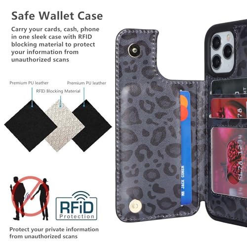iCoverCase Compatible with iPhone 11 Pro Phone Case with Card Holder, Wallet Case for Women Men RFID Blocking PU Leather Protective Case 5.8 Inch (Black Leopard) - color: Black Leopard