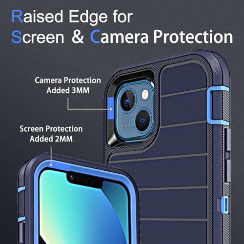 YmhxcY for iPhone 13 Case, 2X Glass Screen and Camera Protector, 3 in 1 Heavy Duty Shockproof Drop Protection Stripe Rubber Cover for 13 6.1"-Dark Blue - color: Dark Blue