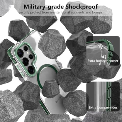 Nvollnoe for Samsung S25 Ultra Case Compatible with MagSafe Military Grade Shockproof Heavy Duty Protective Adjustable Kickstand Ultra Clear Magnetic Phone Case for Samsung S25 Ultra(Green) - color: Clear-Green