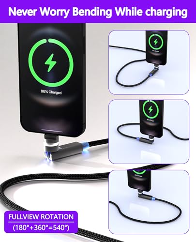 90 Degree iPhone Charger Cable Swivel Cord with 360° Rotating Head - 6.6FT Right Angle Lightning Cable 360° iPhone Cord with MFi, 2.4A Fast Charging, Data Sync, Apple Carplay for iPhone14 13 12 11 X 8