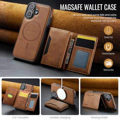 K2 2 in 1 Detachable Magnetic Phone Cases Compatible with iPhone 17 Case with Card Holder RFID Blocking, Compatible with Magsafe Wallet, Leather 6.3'' (Brown, iPhone 17) - color: Brown, size: iPhone 17