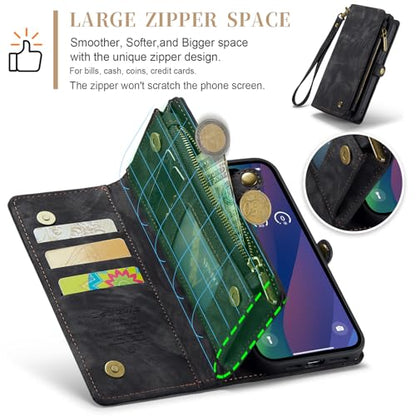 Compatible with iPhone 15 Plus Wallet Case with Magsafe,Black | Magnetic Detachable Case,Card Holder,Zipper Pocket,Strap Wristlet, Soft Leather Drop-Proof Phone Case for iPhone 15 Plus 6.7" - color: Black, size: iPhone 15 Plus 6.7"