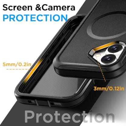 AICase for iPhone 16 Plus Case(6.7"),[Compatible with Magsafe] Magnetic Heavy Duty Drop Protection Full Body Rugged Shockproof/Dust Proof Military Protective Tough Durable Men Women 6.7" 2024 - color: Black with Mag
