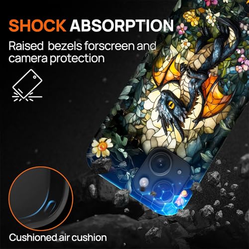 Case for iPhone 13/14,Drop Protection Hybrid 2-Layer Hard Phone Cover-Stained Glass Black Dragon - color: Stained Glass Black Dragon, size: iPhone 13/14
