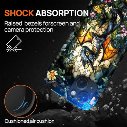 Case for iPhone 14 Plus,Drop Protection Hybrid 2-Layer Hard Phone Cover-Stained Glass Black Dragon - color: Stained Glass Black Dragon, size: iPhone 14 Plus