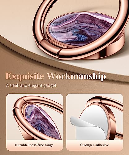 GVIEWIN Marble Cell Phone Ring Holder, Metal Kickstand Grip 360° Rotation - color: A-Quicksand/Purple