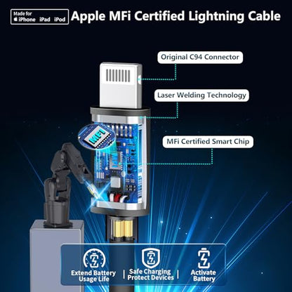 Apple MFi Certified iPhone Car Charger, 52.5W PD/QC3.0 USB-C Car Charger - color: Charcoal Black