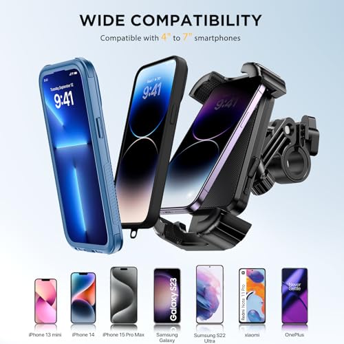 Miracase Bike Phone Holder - [Anti Shake] Motorcycle phone Mount, Phone Holder for Bike, Bicycle Phone Mount Handlebar Cell Phone Holder -[Silicone Wrapped] Scooter Bike Accessories for iPhone Samsung