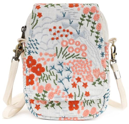 SILKAREA Embroidered Cute Mini Crossbody Bag for Women Small Handbags Wristlet Wallet Bag Cell-phone Pouch Coin Purse - color: S3 Beige