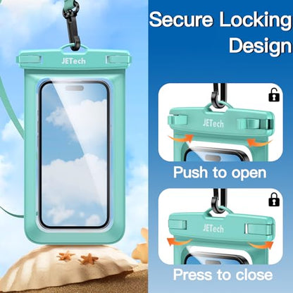 JETech IPX8 Waterproof Phone Pouch, Dry Bag, Black+Green, 2-Pack | Touchscreen Compatible, Fits up to 7.2", for iPhone 17e/17/16/15/14 Series, for Galaxy S26/S25 Ultra, for Pixel 10 Series - color: Black+Green