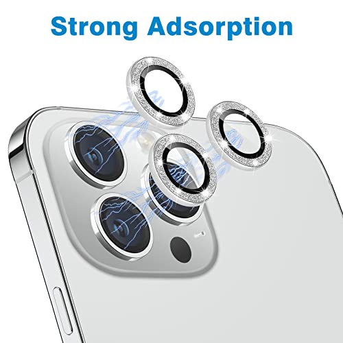 Compatible with iPhone 12 Pro Max Camera Lens Protector, Bling Glitter 9H Tempered Glass Camera Cover Anti Scratch Shockproof Screen Protector Individual Ring - 3Pcs Glitter Silver - color: Silver Glitter