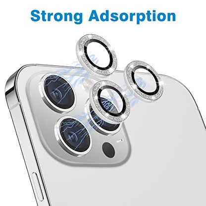 Compatible with iPhone 12 Pro Max Camera Lens Protector, Bling Glitter 9H Tempered Glass Camera Cover Anti Scratch Shockproof Screen Protector Individual Ring - 3Pcs Glitter Silver - color: Silver Glitter