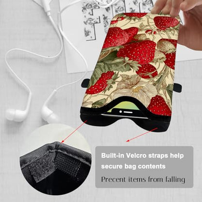 Neoprene Cell Phone Sleeve Pouch Case Bag with Crossbody Strap Neck Lanyard for Women 7.1 X 3.9 in Green Leaf Strawberry - color: Green Leaf Strawberry