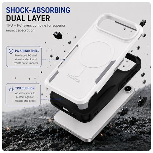 LOOXER® Heavy Duty Rugged Magnetic Case for iPhone 17 Air (6.5”) | Military Grade Shockproof Protection,MagSafe Compatible+ Tempered Glass Included (White, 17 Air) - color: White, size: 17 Air
