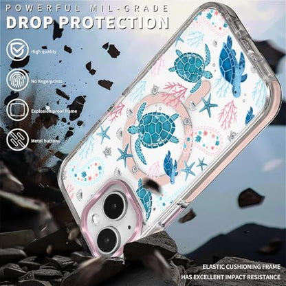 VisEnt Clear Case for iPhone 14, Magnetic Phone Case, Transparent Slim Cover, Military Grade Protection, Shockproof, Anti-Yellowing, Scratch Resistant, Sea Turtle Paisley - color: Sea Turtle Paisley, size: Iphone 14