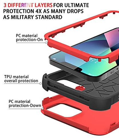 Diverbox for iPhone 13 Case [Shockproof] [Dropproof] [Dust-Proof],Heavy Duty Protection Phone Case Cover for Apple iPhone 13 (Red) - color: 13-Red