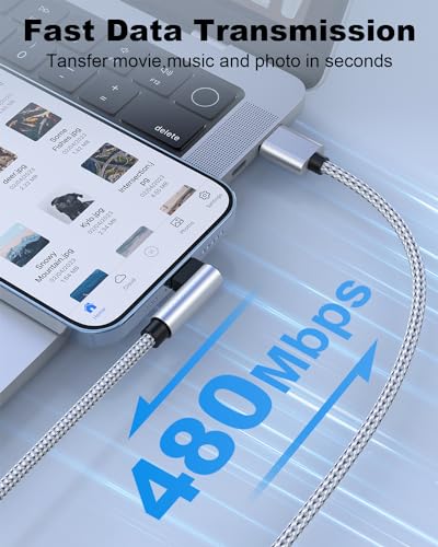 Phone Charger Cable 5M,[MFFi Certified] Right Angle 90 Degree Fast Charging Phone Cable Nylon PD Fast Charging Lightnning USB Compatible with Phone 14 13 12 11 Pro Max Mini XR XS X 8 7 6