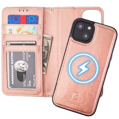 Bocasal for MagSafe Wallet Case Card Holder for iPhone 14, Rose Gold - color: Rose Gold for MagSafe
