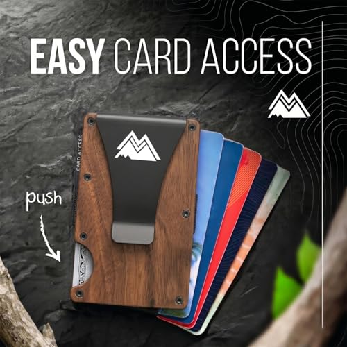 Mountain Voyage Co Minimalist Wallet for Men - Slim RFID, Scratch Resistant, Natural Walnut Wood Credit Card Holder & Money Clip, Easily Removable Money & Cards, Mens Wallets - color: Walnut Wood