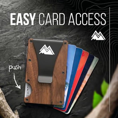 Mountain Voyage Co Minimalist Wallet for Men - Slim RFID, Scratch Resistant, Natural Walnut Wood Credit Card Holder & Money Clip, Easily Removable Money & Cards, Mens Wallets - color: Walnut Wood