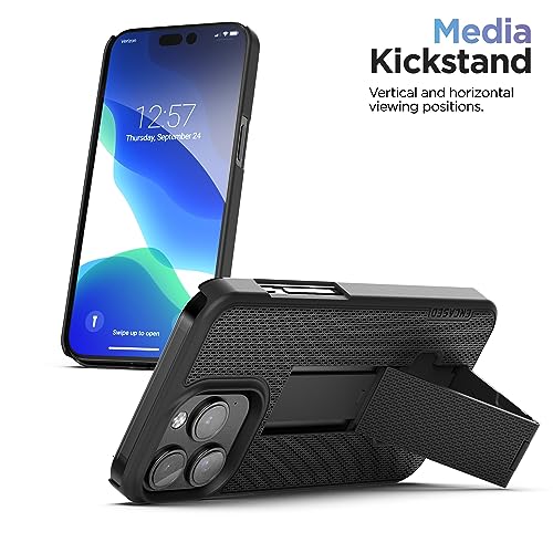 Encased DuraClip Designed for iPhone 15 Pro Max Case with Belt Clip Phone Holster and Kickstand (Matte Black) - size: iPhone 15 Pro Max