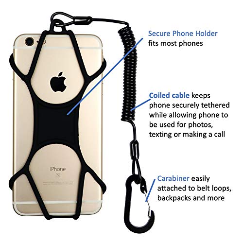 Rugged Phone Lanyard with Coiled Strap and Carabiner – Anti-Theft Cell Phone Tether for Hiking, Travel, Outdoor Use – Universal Phone Strap with Tether Tab, No Adhesive Needed