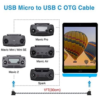 1FT Micro to USB C Remote Controller Cable for IPhone 17/16/15//Pro Max, DJI Mavic Mini, Mini SE, 2 Pro/Zoom,Mavic Air/Pro, Spark, DJI Drone to Tablet Cable OTG Data Cord Accessories (USB C Connector) - size: 1FT(12in), style: Micro to USB C