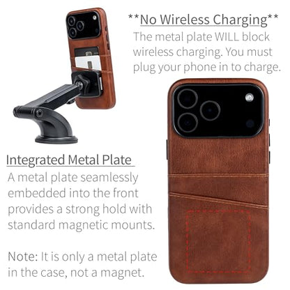 Dockem Card Case for iPhone 17 Pro Max with Magnetic Mounting Plate, Camera Control Button, Wallet with 2 Holder Slots: M2 Exec Premium Synthetic Leather (Brown) - color: Brown, size: 17 Pro Max