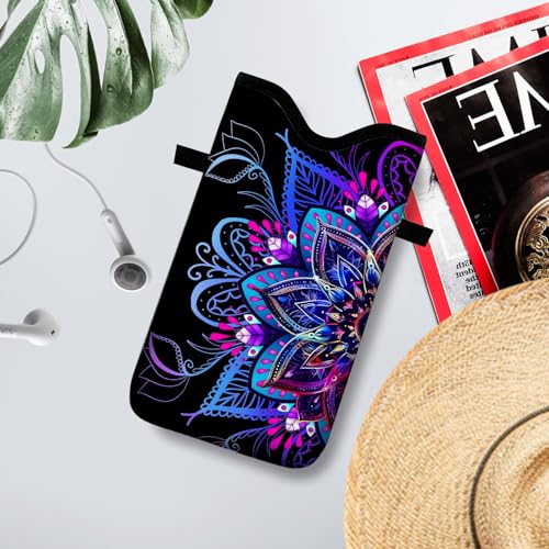 Neoprene Cell Phone Sleeve Pouch Case Bag with Crossbody Strap Neck Lanyard for Women 7.1 X 3.9 in Purple Flower - color: Purple Flower