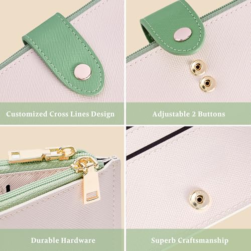 Travelambo RFID Wallet Women Bifold Multi Card Wallet Case with Zipper Pocke Credit Card Holder for Women - color: Beige & Sage Green