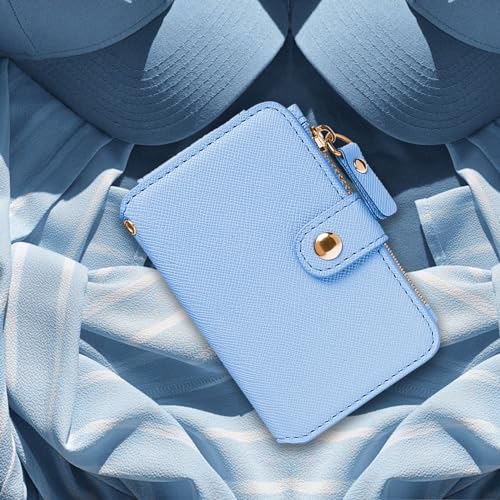M-Plateau RFID Blocking Keychain Wallet With Leather Wrist Strap | Keychain Wristlet, Womens Card Holder with Zipper Coin Pocket and ID Window - color: Sky Blue