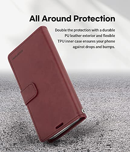 GOOSPERY Bluemoon Wallet Compatible with iPhone 13 Pro Max Case, Premium PU Leather Standing Feature Flip Card Holder Phone Cover (Wine) - color: Wine, size: iPhone 13 Pro Max