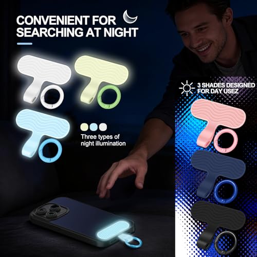 [2026 Upgraded] 6 Pack Silicone Phone Tether Tab with 3 Glow in the Dark, Ultra-Thin Zero-Bulge Design, Heavy Duty Liquid Silicone Phone Lanyard Tab for Charging Port, No Adhesive - Family Set