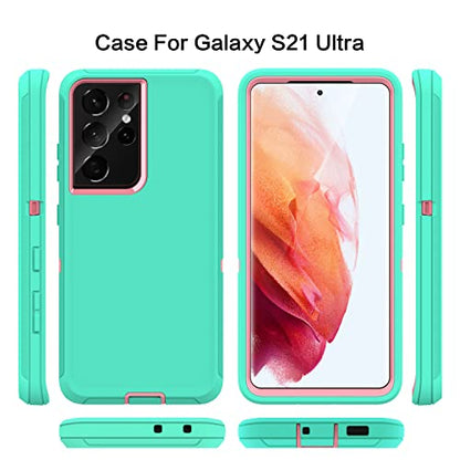 MXX Case Compatible with Galaxy S21 Ultra Case, 3-Layer Super Full Heavy Duty Body Bumper Cover/Shock Protection/Dust Proof, Designed for Samsung Galaxy S21 Ultra 5G 6.8 Inch 2021 (Aqua/Light Pink) - color: Aqua/light Pink